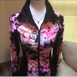 Cynthia Rowley Pink and Black Bomber Jacket with Abstract Floral Design
